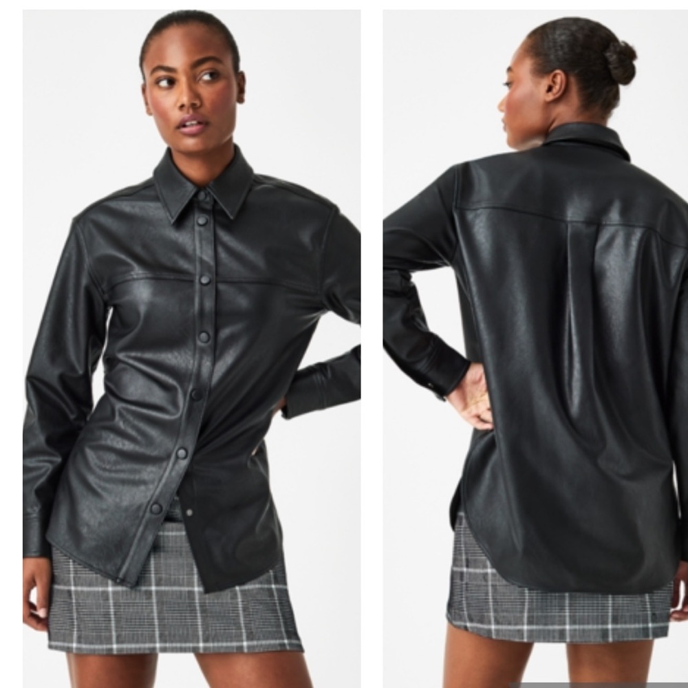 SPANX Faux Leather Oversized Shacket in Luxe Black Size Small